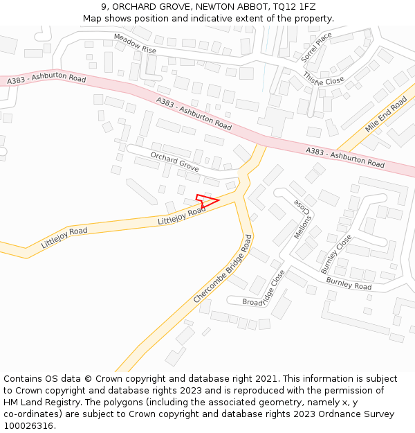 9, ORCHARD GROVE, NEWTON ABBOT, TQ12 1FZ: Location map and indicative extent of plot