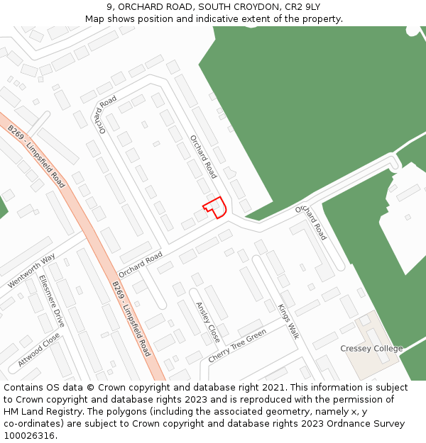 9, ORCHARD ROAD, SOUTH CROYDON, CR2 9LY: Location map and indicative extent of plot