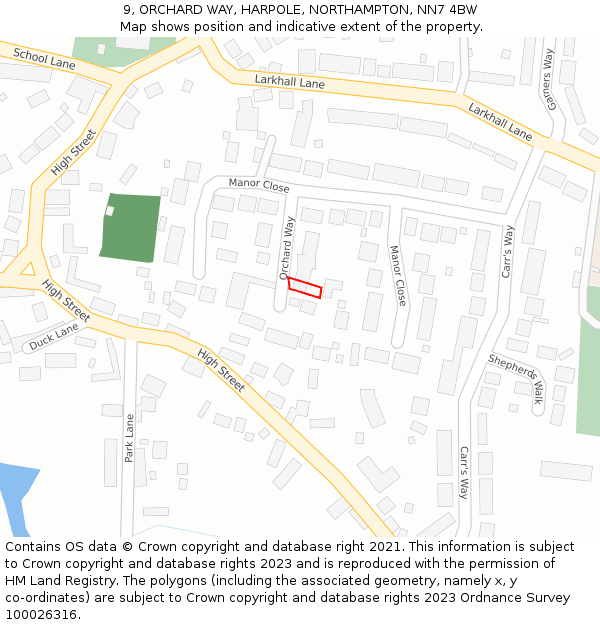 9, ORCHARD WAY, HARPOLE, NORTHAMPTON, NN7 4BW: Location map and indicative extent of plot