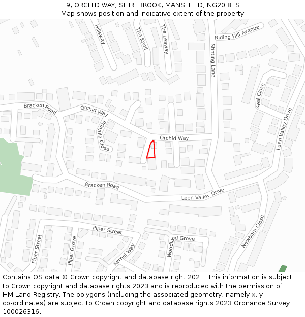 9, ORCHID WAY, SHIREBROOK, MANSFIELD, NG20 8ES: Location map and indicative extent of plot