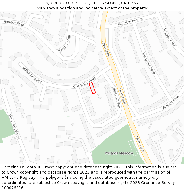9, ORFORD CRESCENT, CHELMSFORD, CM1 7NY: Location map and indicative extent of plot