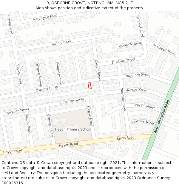 9, OSBORNE GROVE, NOTTINGHAM, NG5 2HE: Location map and indicative extent of plot