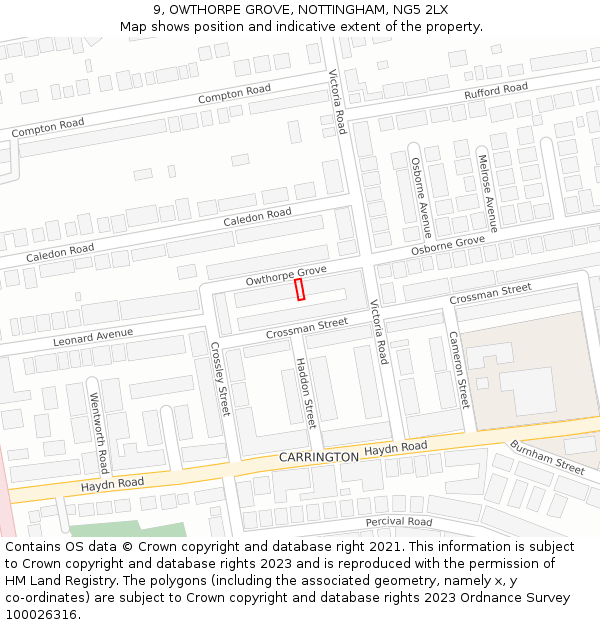 9, OWTHORPE GROVE, NOTTINGHAM, NG5 2LX: Location map and indicative extent of plot
