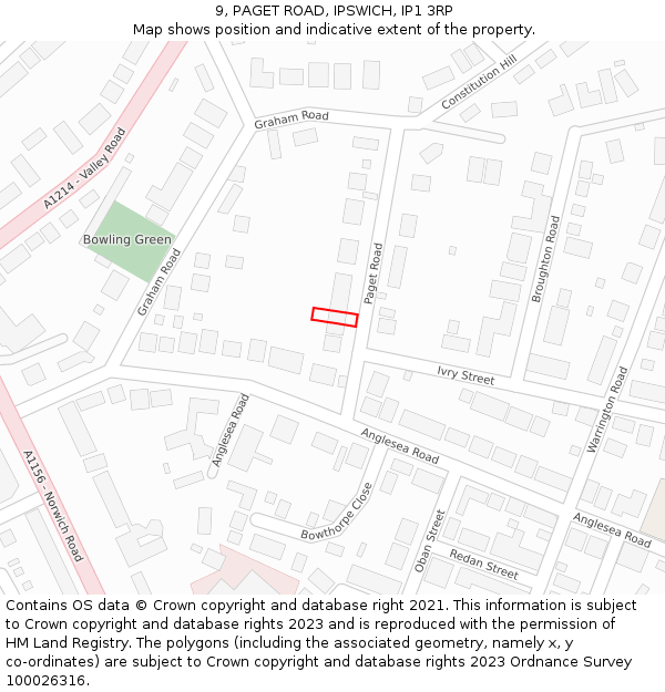 9, PAGET ROAD, IPSWICH, IP1 3RP: Location map and indicative extent of plot