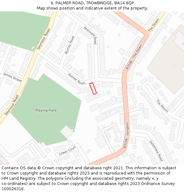 9, PALMER ROAD, TROWBRIDGE, BA14 8QP: Location map and indicative extent of plot