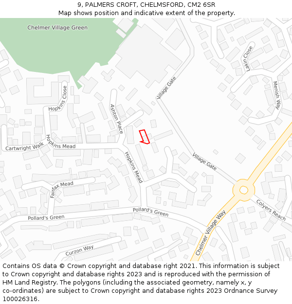 9, PALMERS CROFT, CHELMSFORD, CM2 6SR: Location map and indicative extent of plot