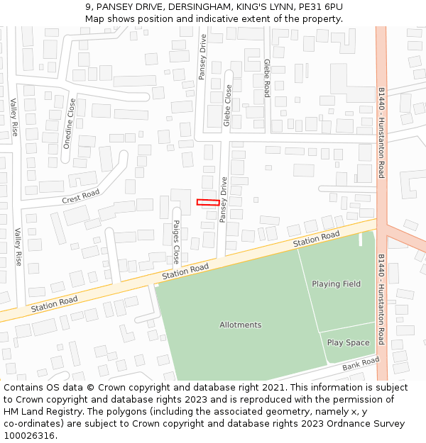 9, PANSEY DRIVE, DERSINGHAM, KING'S LYNN, PE31 6PU: Location map and indicative extent of plot