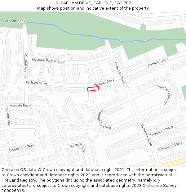 9, PARHAM DRIVE, CARLISLE, CA2 7RP: Location map and indicative extent of plot