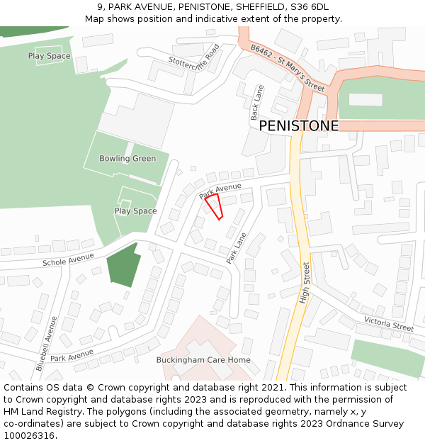 9, PARK AVENUE, PENISTONE, SHEFFIELD, S36 6DL: Location map and indicative extent of plot