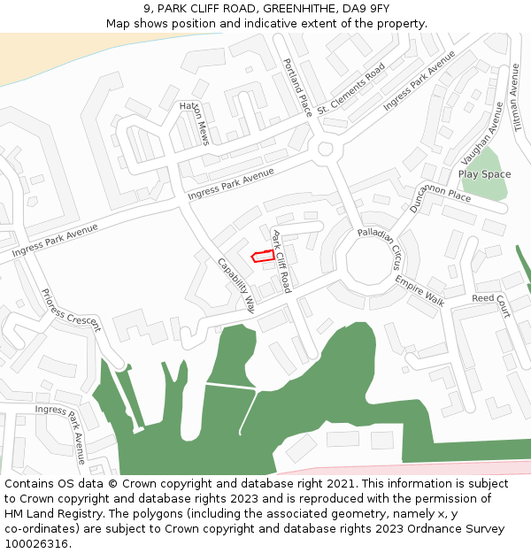 9, PARK CLIFF ROAD, GREENHITHE, DA9 9FY: Location map and indicative extent of plot