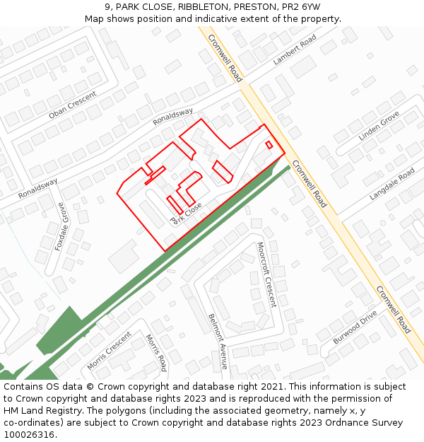 9, PARK CLOSE, RIBBLETON, PRESTON, PR2 6YW: Location map and indicative extent of plot
