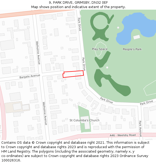 9, PARK DRIVE, GRIMSBY, DN32 0EF: Location map and indicative extent of plot