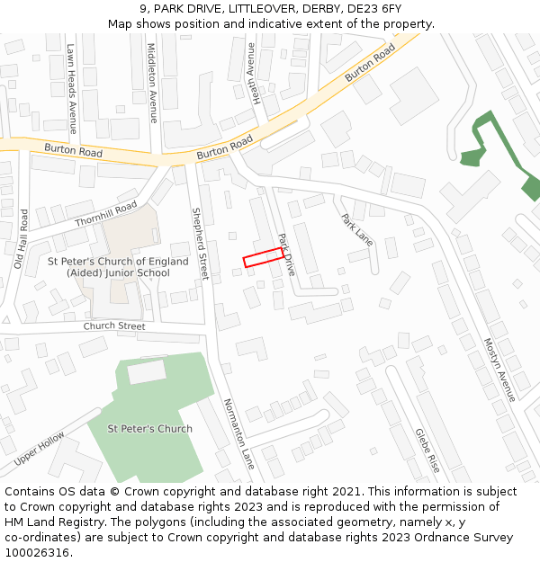 9, PARK DRIVE, LITTLEOVER, DERBY, DE23 6FY: Location map and indicative extent of plot