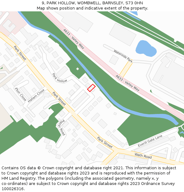 9, PARK HOLLOW, WOMBWELL, BARNSLEY, S73 0HN: Location map and indicative extent of plot