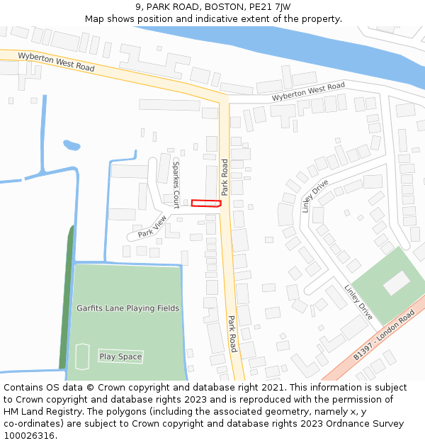 9, PARK ROAD, BOSTON, PE21 7JW: Location map and indicative extent of plot