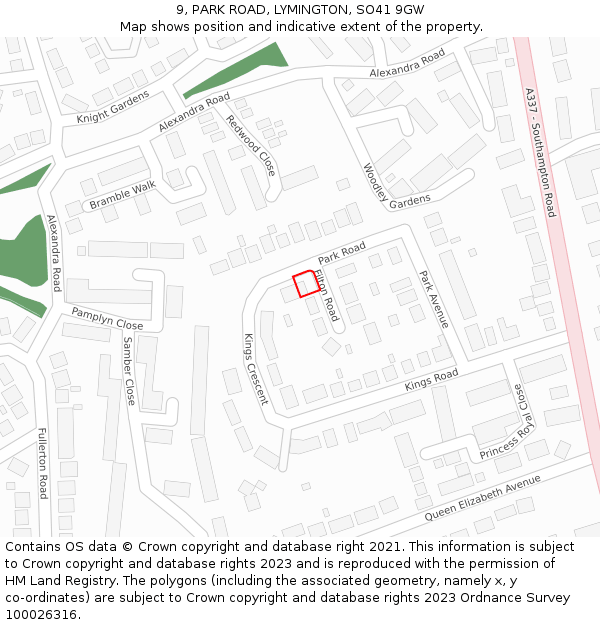 9, PARK ROAD, LYMINGTON, SO41 9GW: Location map and indicative extent of plot