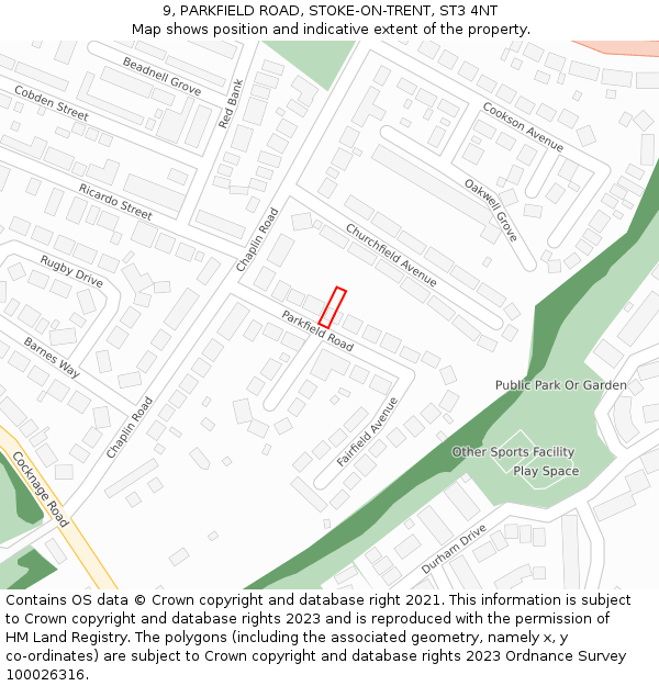 9, PARKFIELD ROAD, STOKE-ON-TRENT, ST3 4NT: Location map and indicative extent of plot