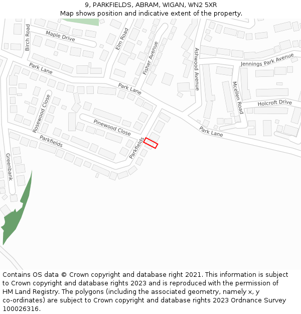 9, PARKFIELDS, ABRAM, WIGAN, WN2 5XR: Location map and indicative extent of plot