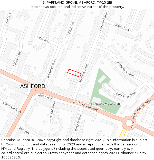 9, PARKLAND GROVE, ASHFORD, TW15 2JB: Location map and indicative extent of plot