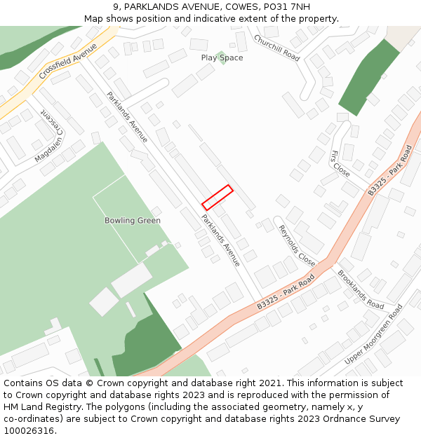 9, PARKLANDS AVENUE, COWES, PO31 7NH: Location map and indicative extent of plot