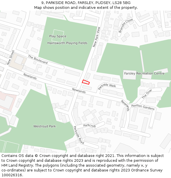9, PARKSIDE ROAD, FARSLEY, PUDSEY, LS28 5BG: Location map and indicative extent of plot