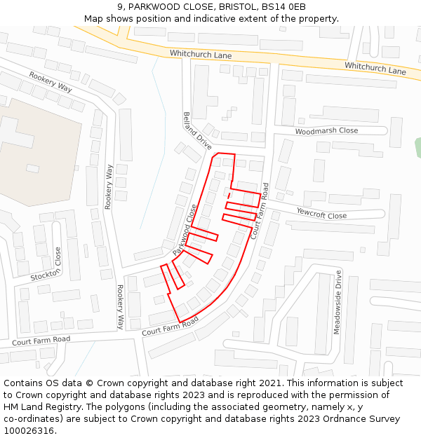 9, PARKWOOD CLOSE, BRISTOL, BS14 0EB: Location map and indicative extent of plot