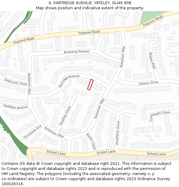 9, PARTRIDGE AVENUE, YATELEY, GU46 6PB: Location map and indicative extent of plot