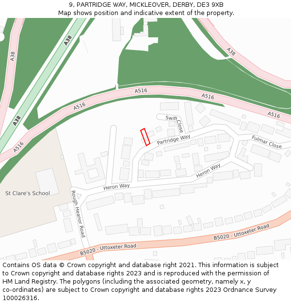 9, PARTRIDGE WAY, MICKLEOVER, DERBY, DE3 9XB: Location map and indicative extent of plot