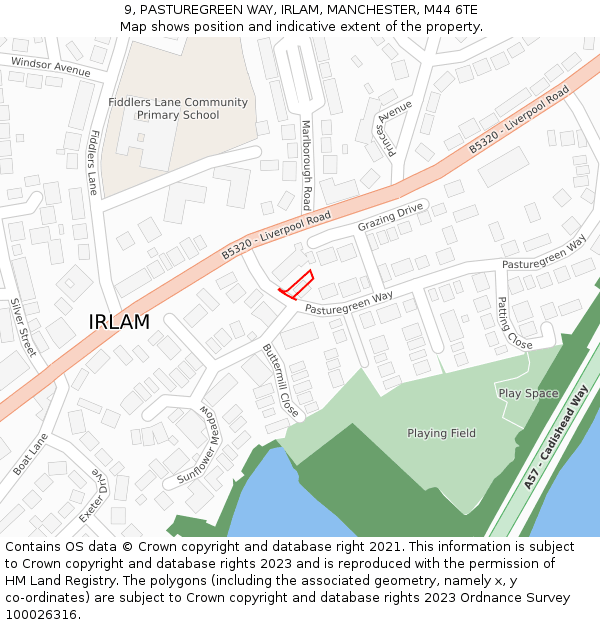 9, PASTUREGREEN WAY, IRLAM, MANCHESTER, M44 6TE: Location map and indicative extent of plot