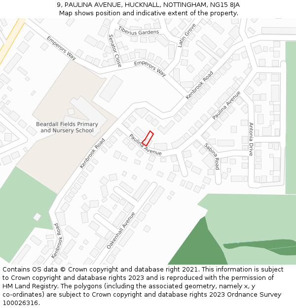9, PAULINA AVENUE, HUCKNALL, NOTTINGHAM, NG15 8JA: Location map and indicative extent of plot