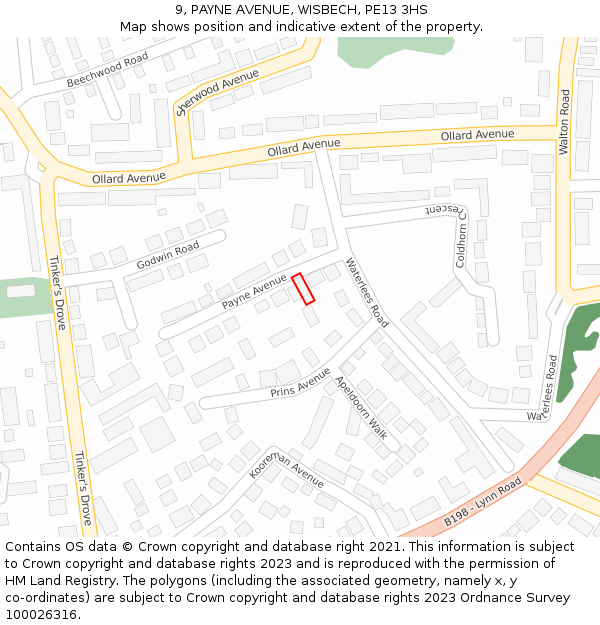9, PAYNE AVENUE, WISBECH, PE13 3HS: Location map and indicative extent of plot