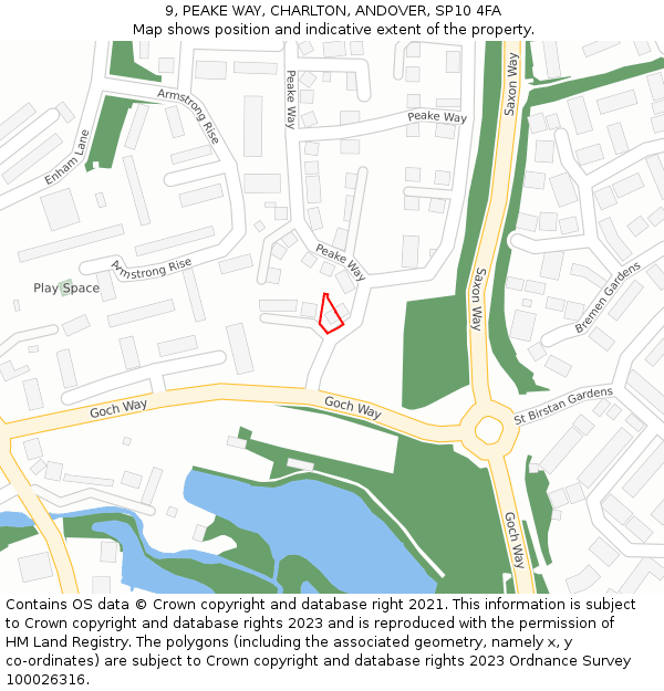 9, PEAKE WAY, CHARLTON, ANDOVER, SP10 4FA: Location map and indicative extent of plot