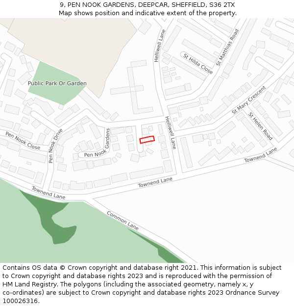9, PEN NOOK GARDENS, DEEPCAR, SHEFFIELD, S36 2TX: Location map and indicative extent of plot