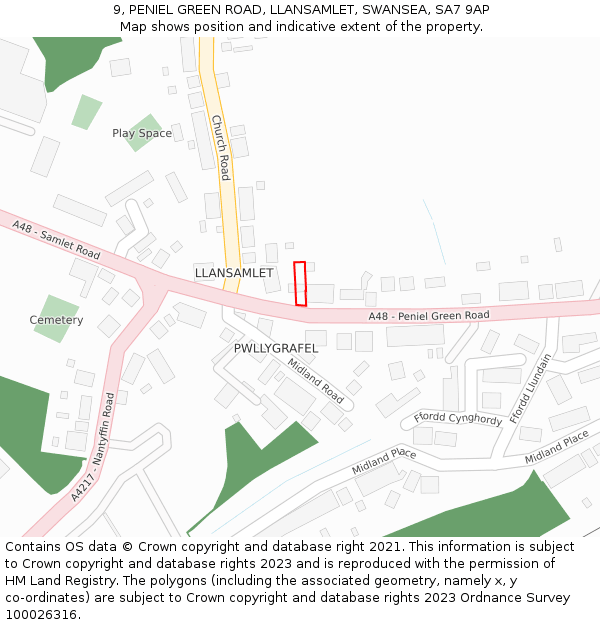 9, PENIEL GREEN ROAD, LLANSAMLET, SWANSEA, SA7 9AP: Location map and indicative extent of plot