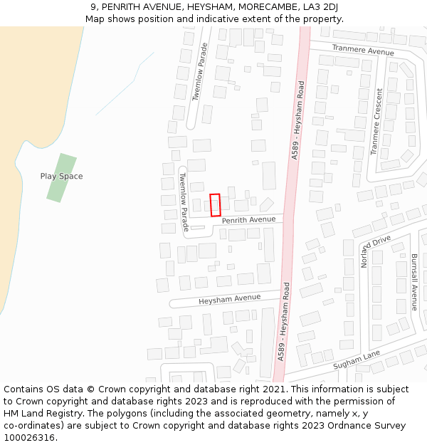 9, PENRITH AVENUE, HEYSHAM, MORECAMBE, LA3 2DJ: Location map and indicative extent of plot
