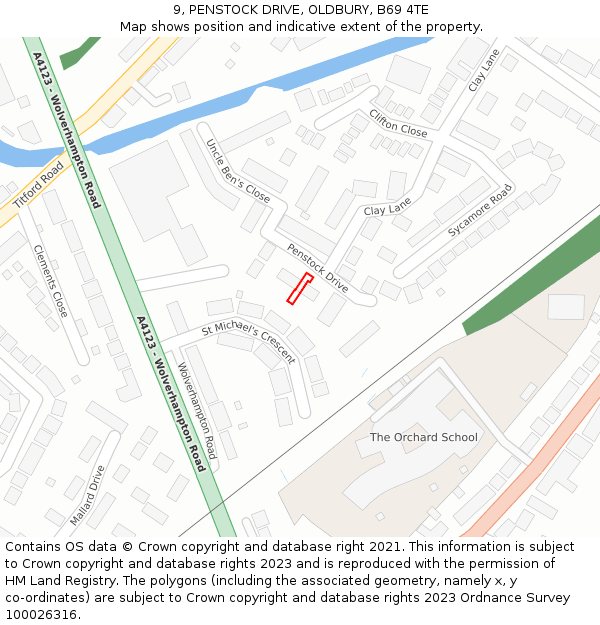 9, PENSTOCK DRIVE, OLDBURY, B69 4TE: Location map and indicative extent of plot
