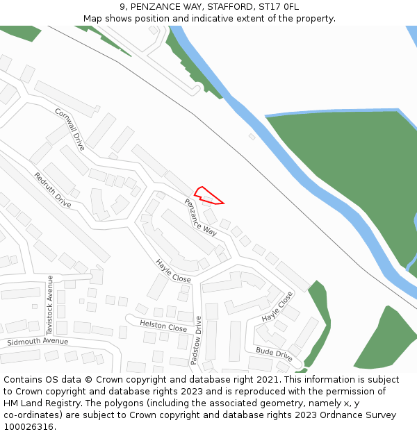 9, PENZANCE WAY, STAFFORD, ST17 0FL: Location map and indicative extent of plot