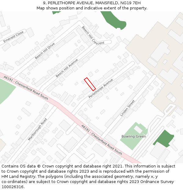9, PERLETHORPE AVENUE, MANSFIELD, NG19 7EH: Location map and indicative extent of plot