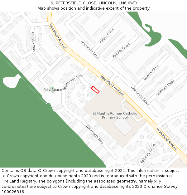 9, PETERSFIELD CLOSE, LINCOLN, LN6 0WD: Location map and indicative extent of plot