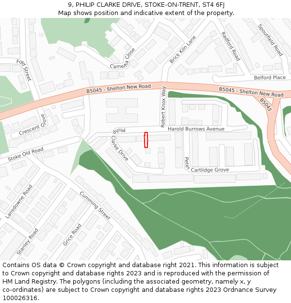 9, PHILIP CLARKE DRIVE, STOKE-ON-TRENT, ST4 6FJ: Location map and indicative extent of plot