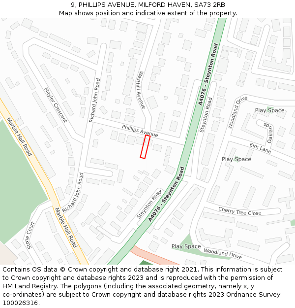 9, PHILLIPS AVENUE, MILFORD HAVEN, SA73 2RB: Location map and indicative extent of plot