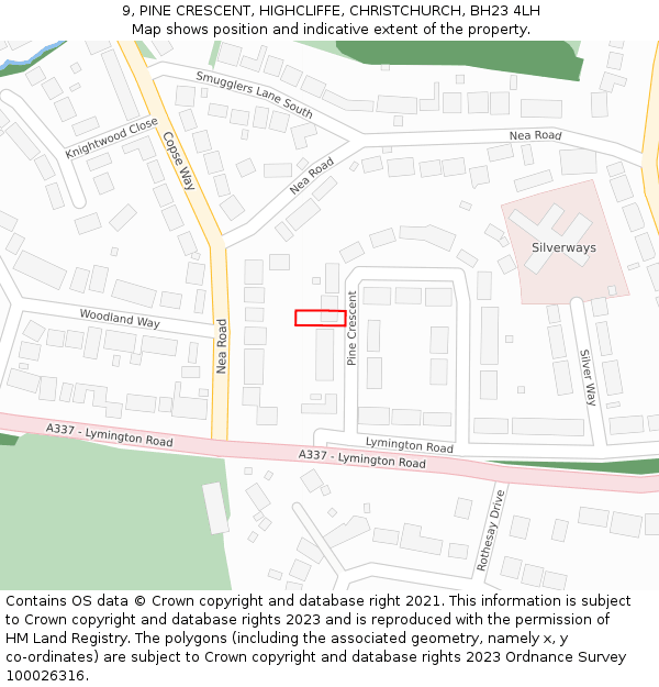 9, PINE CRESCENT, HIGHCLIFFE, CHRISTCHURCH, BH23 4LH: Location map and indicative extent of plot