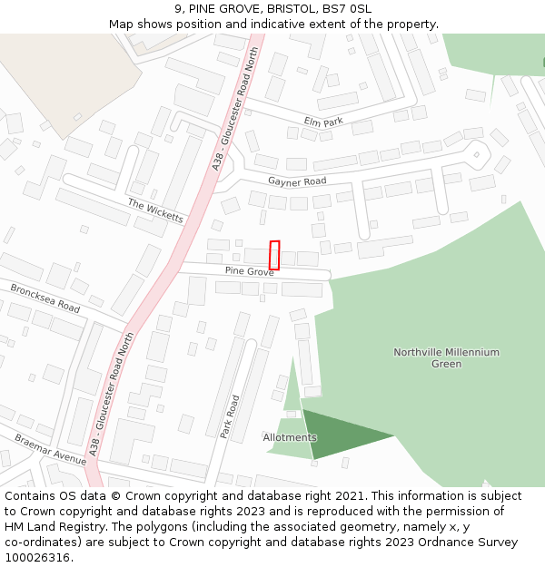 9, PINE GROVE, BRISTOL, BS7 0SL: Location map and indicative extent of plot