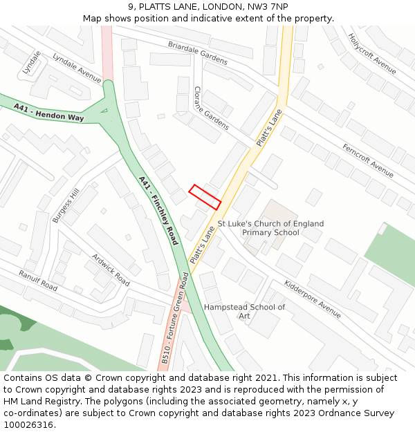 9, PLATTS LANE, LONDON, NW3 7NP: Location map and indicative extent of plot