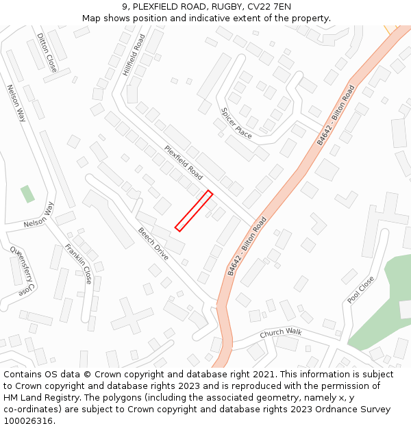 9, PLEXFIELD ROAD, RUGBY, CV22 7EN: Location map and indicative extent of plot