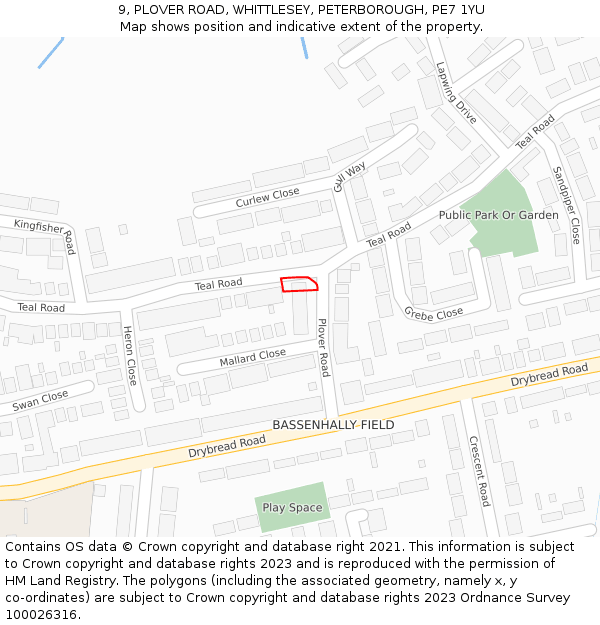 9, PLOVER ROAD, WHITTLESEY, PETERBOROUGH, PE7 1YU: Location map and indicative extent of plot