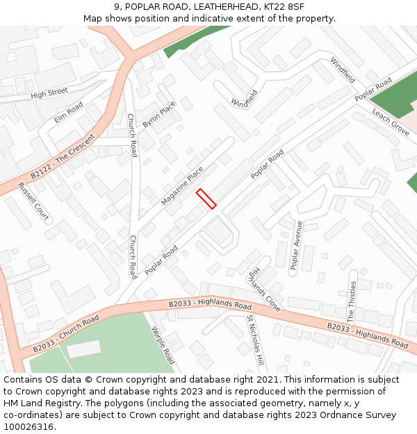 9, POPLAR ROAD, LEATHERHEAD, KT22 8SF: Location map and indicative extent of plot