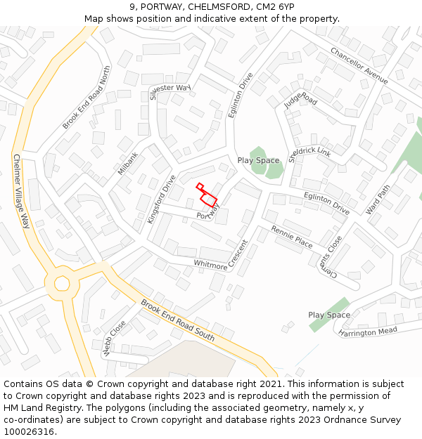 9, PORTWAY, CHELMSFORD, CM2 6YP: Location map and indicative extent of plot