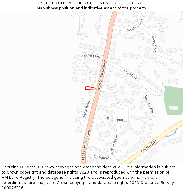9, POTTON ROAD, HILTON, HUNTINGDON, PE28 9NG: Location map and indicative extent of plot