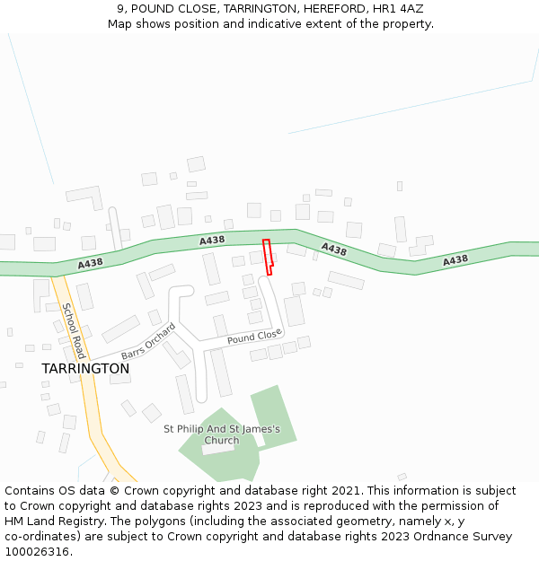 9, POUND CLOSE, TARRINGTON, HEREFORD, HR1 4AZ: Location map and indicative extent of plot